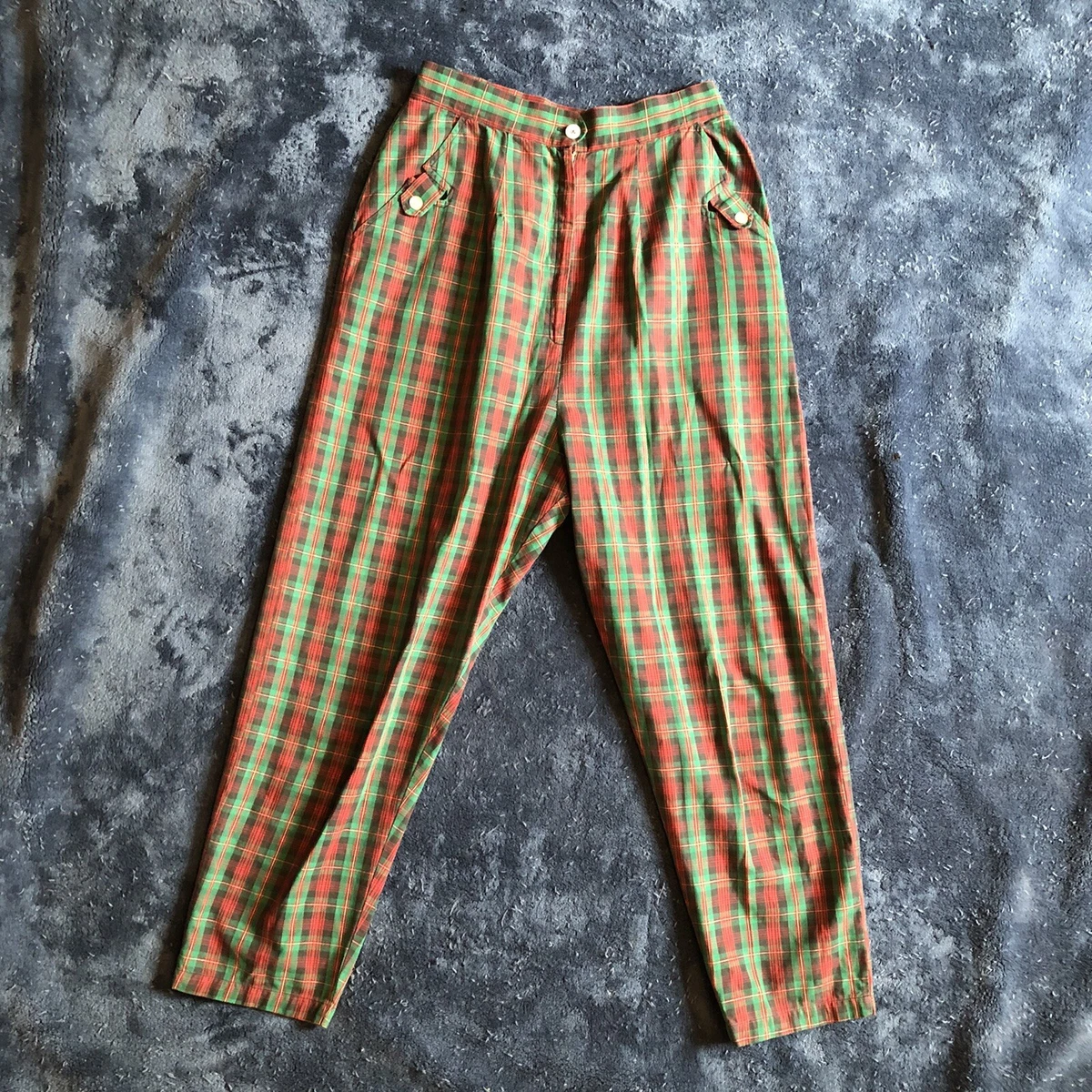 1950s Plaid Pants w Buckles Red Green Pedal Pushers Cigarette Pants 50s Pockets