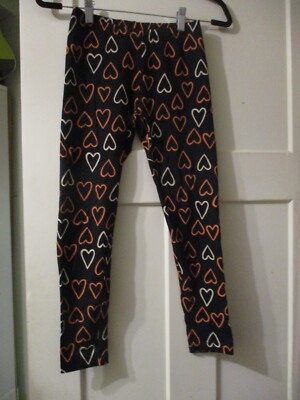 Cat & Jack Girls Leggings Black Hearts Valentines NWOT Size L 10/12    FREE SHIP
