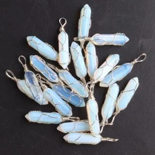 30pcs Opal Stone Pillar Handmade Silver Iron Wire Hexagonal Column Pendants