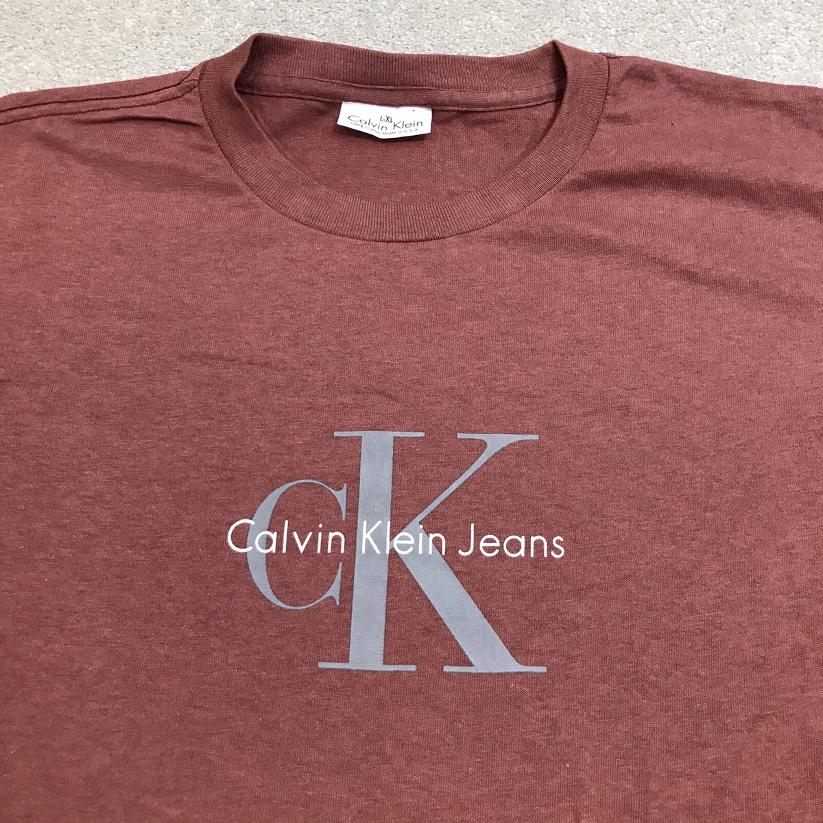 Vintage 90s Calvin Klein Jeans T-Shirt Men's L/XL USA Single Stitch Clay  Brown