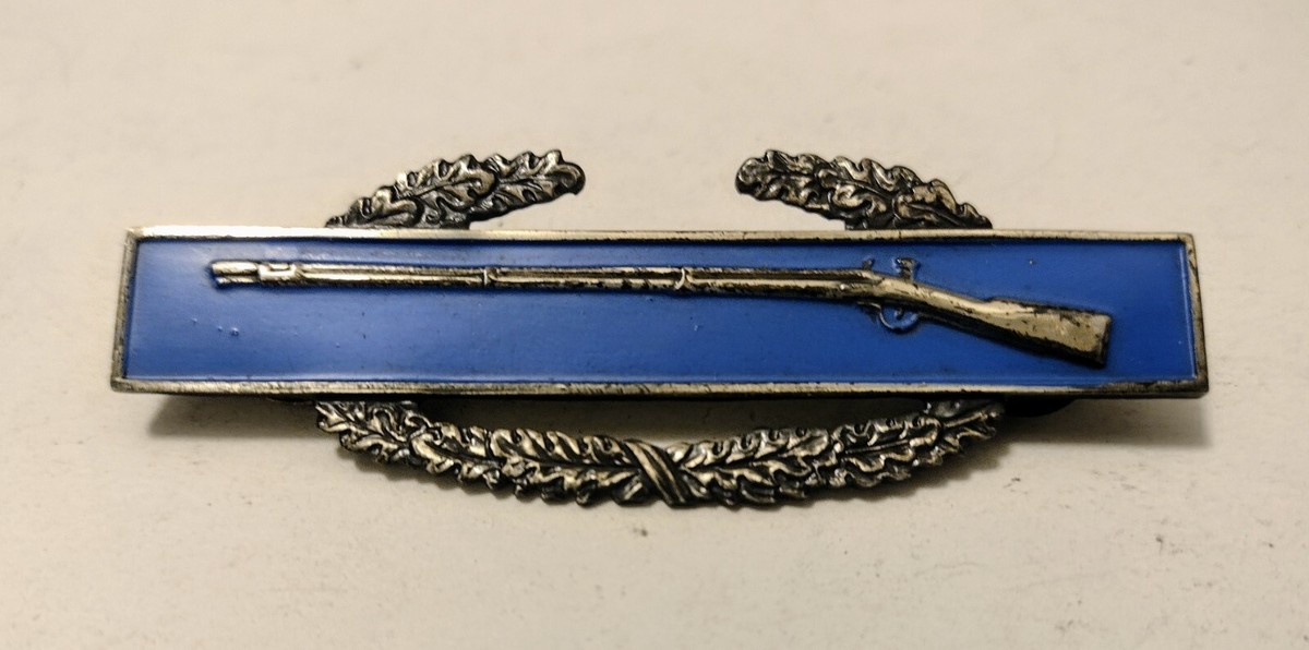 ★１９４３年＊アメリカ軍＊９２５銀製/ＳＴＥＲＬＩＮＧ＊ＣＩＢバッジ（実物） Sterling Silver WWII Rifle Marksman CIB Badge Blue Enamel Pin US