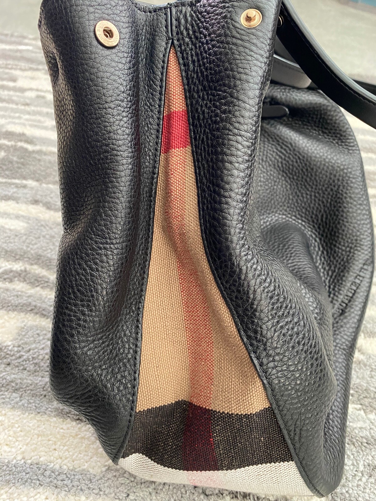 Burberry Med Maidstone Leather House Check Canvas Tot… Gem