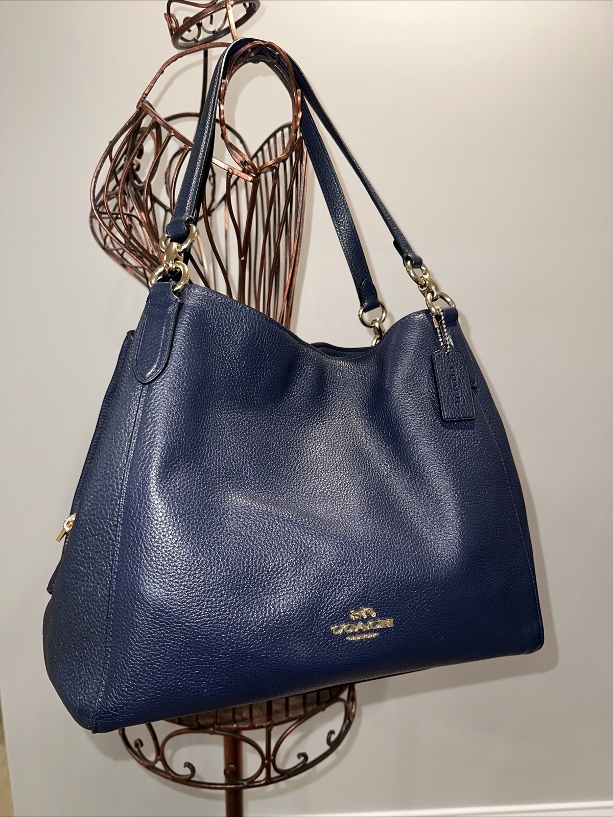 Coach Hallie Pebble Leather Shoulder Bag Blue F80268 Gem