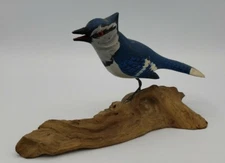 Primative Bluejay on Driftwood Bird Decoy Wood Carving Lifesize Not Signed