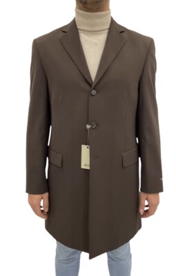 REPORTER Men's Long Tailored Overcoat Coat, Dark Brown, 70% Discount.