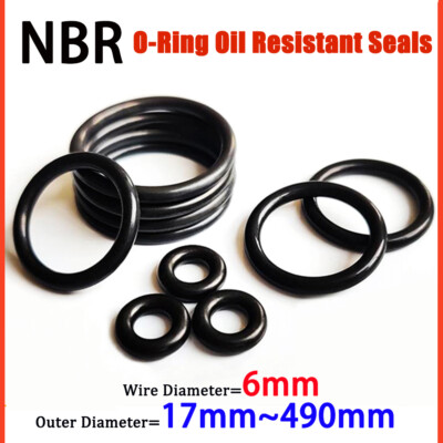 O-Ring Oil Resistant Seals 6mm NBR Rubber Corrosion Resistant Wear Washer Black