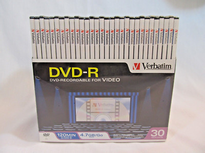 Lot 30 - Verbatim  DVD-R Recordable Video Discs 95036 Jewel Cases 120-Min 4.7-Gb