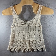 1684 Vintage Boho Crochet Lace Cottagecore Tank Top Cream Women Medium