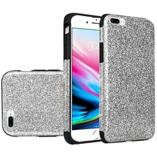 "GSA Silver Glitter Hybrid Case for iPhone 8/7/6 Plus Stylish Protection"