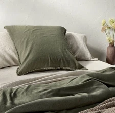 NWT~ Casaluna Olive Green EURO Heavy Weight Linen Blend Pillow Sham Woven 92