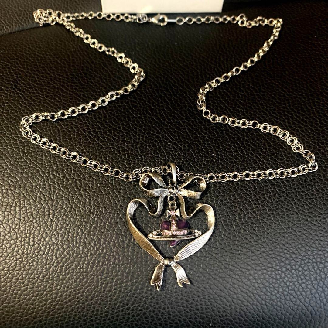 Vivienne Westwood ハートリボンネックレス Vivienne Westwood Ribbon Heart Orb Necklace Gunmetal Black with