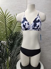 Nwt Cupshe Womens Two Piece Swimsuit M -White W/Tie Dye Top  Black Bottom