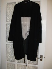 MINT VELVET BLACK MERINO WOOL LONGLINE CARDIGAN WITH SILK  BACK PANEL    SIZE 10