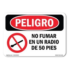No Smoking Within 50 Feet Spanish ANSI Danger Sign Metal Plastic Decal