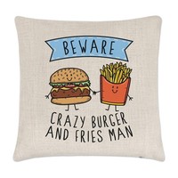 Beware VerrüCkte Hamburger Und Frittieren Mann Kissenbezug Lustig Fast Food Chip