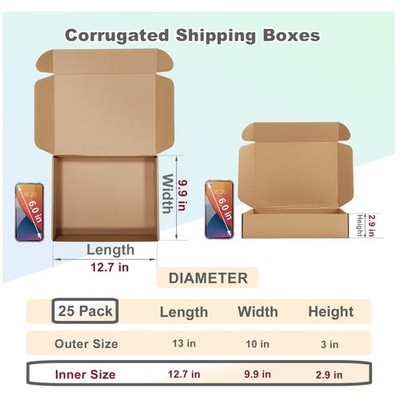 Small Corrugated Cardboard Boxes, 13x10x3, Pack of 25