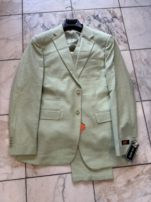 NWT I DEAL By Amatxia Men's Green Color  Suit Slim Fit Vested Size 46L