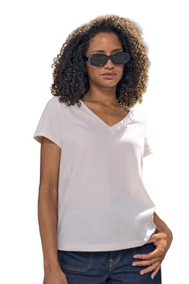 Leichtes Damen V-Neck T-Shirt GR. XS bis XXL aus 100% Baumwolle