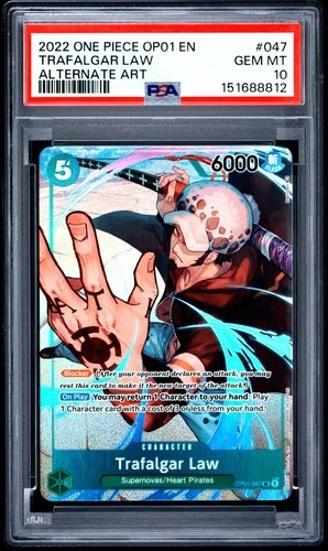 2022 ONE PIECE TRAFALGAR LAW ALTERNATE ART OP01-ROMANCE DAWN #047 PSA 10
