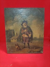 Dipinto - Olio Tavola - David Teniers - Musico Con Cane (Falso D'Autore?)