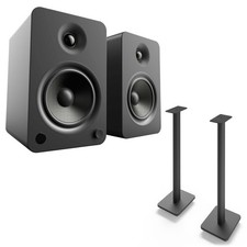 Kanto YU6MB Matte Black Powered Speakers, Pair with 32" Floor Stands