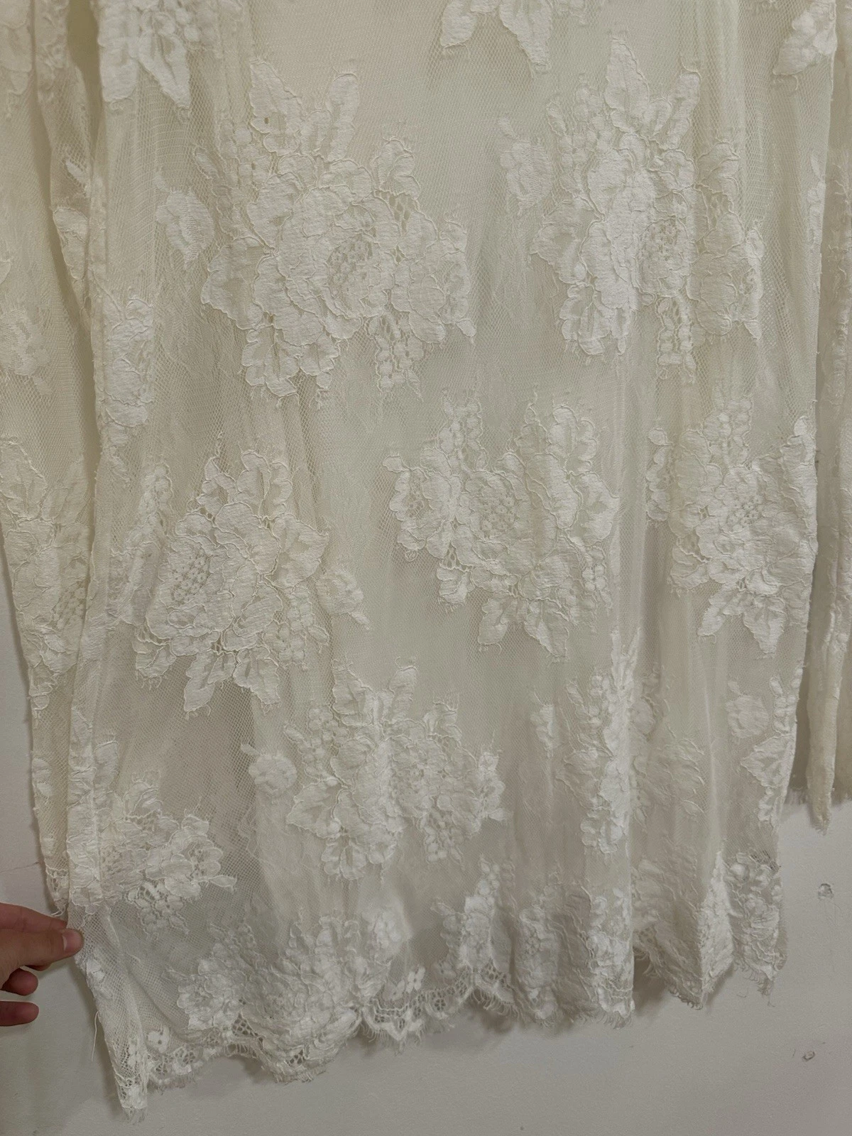 OFF WHITE Urban Outfitters abito donna panna pizzo boho manica lunga taglia small nuovo senza etichette