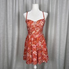 GUESS Dress Womens 6 Orange Floral Lace Sweetheart Fit Flare Sundress Party