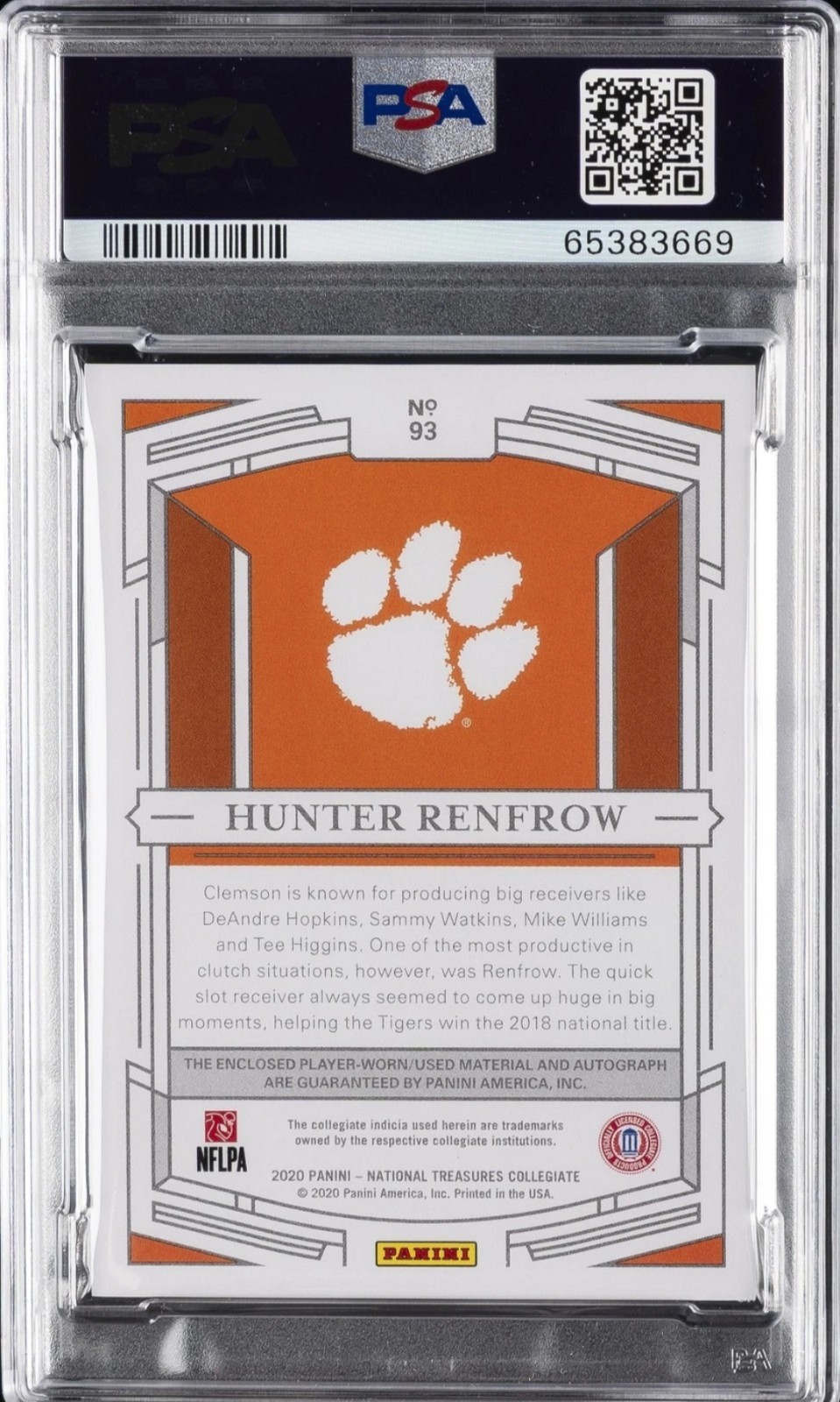 2020 HUNTER RENFROW PSA 9 AUTO 10 PANINI NATIONAL TREASURES COLLEGE #'d /10 view 2