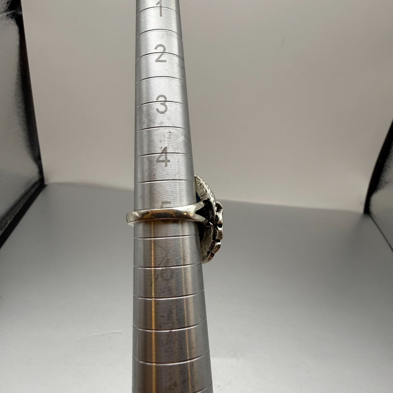 Turquoise Look Oval Statement Ring Silver Tone - image 6