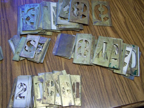 Vintage Brass Lettering Stencils Mixed Lot 110 pieces 1, 2, 3, 4 inches