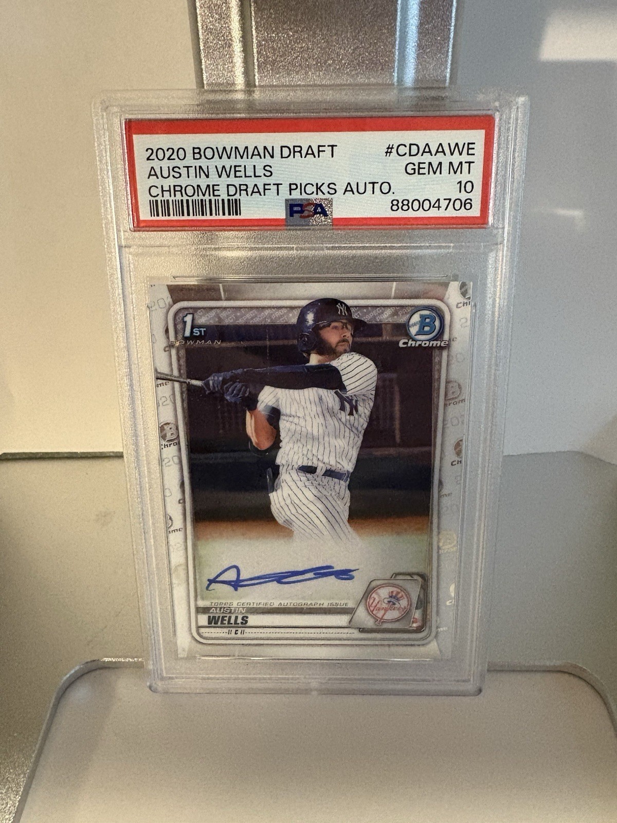 2020 Topps Bowman Draft Chrome Autograph Rookie Austin Wells #CDA-AWE PSA 10