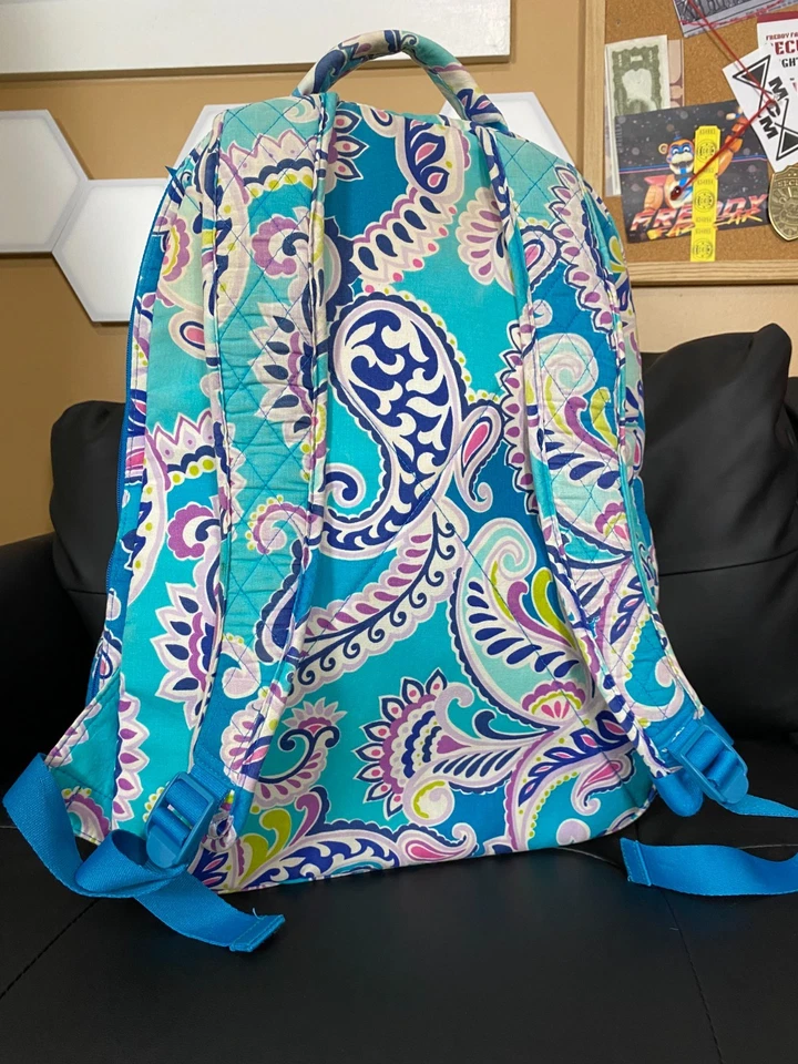 Рюкзак Vera Bradley стеганый хлопок — синий с цветочным принтом пейсли — 17 дюймов ЧИСТЫЙ! - Изображение 2 из 4