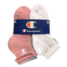 Champion Girl's Youth Quarter Socks 8-Pair, One Size, 5Y-7Y