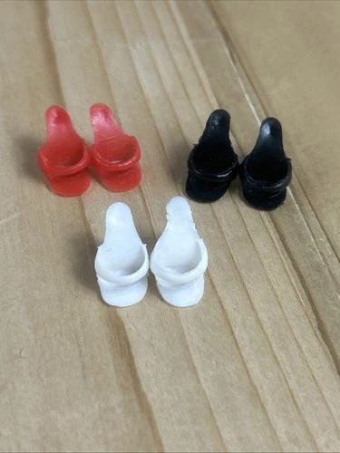 Barbie High Heel Shoes 3 Pair Open Toe Red Black White Majorette Brand Vtg 60s