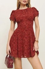 Reformation Lula Red Floral Mini Dress Size 12 Short Sleeve Viscose Keyhole
