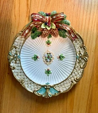 Fritz & Floyd Christmas Florentine Canapé Plate Serving Dish 10” Gold Trim