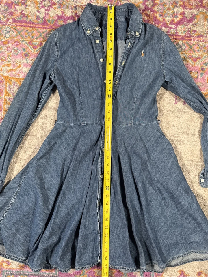 Polo Ralph Lauren Blue Denim Chambray Button Up Shirt Dress Girls Size 6 - Image 3 of 4