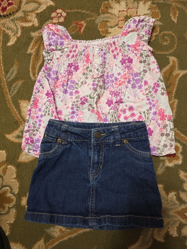 Girls Sz 3 Denim Skirt And Flowered Top CUTE!!