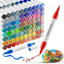 Acrylic Paint Markers, 80 Colors Acrylic Markers Dual Tip Paint Pens for Fabr...