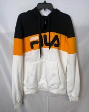 NWT Fila Mens White Black Colorblock Flamino Fleece Logo Pullover Hoodie Size L
