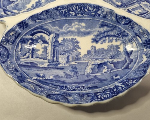 Antique Copeland Spode Italian Blue & White Hors d'oeuvre dish 3 bowls & handle - Picture 6 of 12