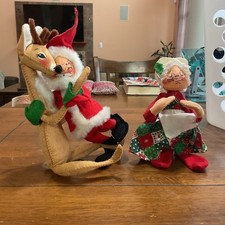 Vintage Annalee Santa W/Reindeer And Mrs Claus Christmas Dolls Set Of 2