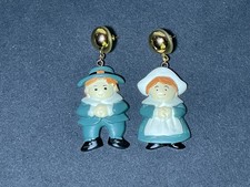 Vintage Pilgrim Boy & Girl Earrings Jewelry Thanksgiving 1" x 1.5"