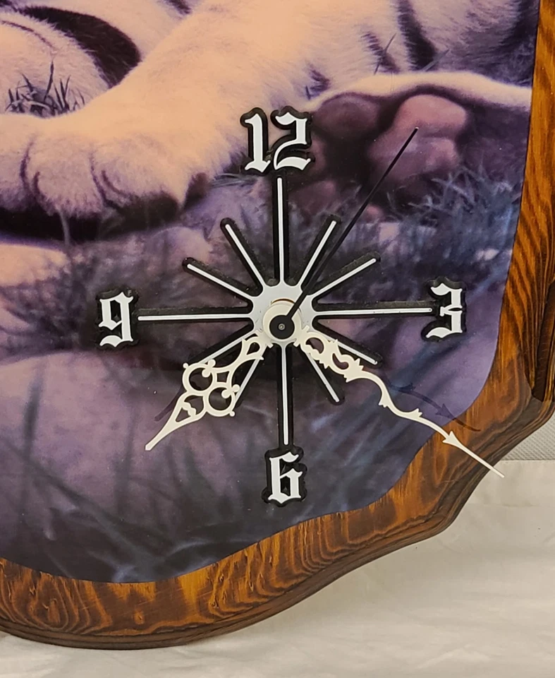 Loren Rothchild Decoupage Wall Clock Tigers Wildlife Art Wood 22x16 Rustic Decor - Image 3 of 4