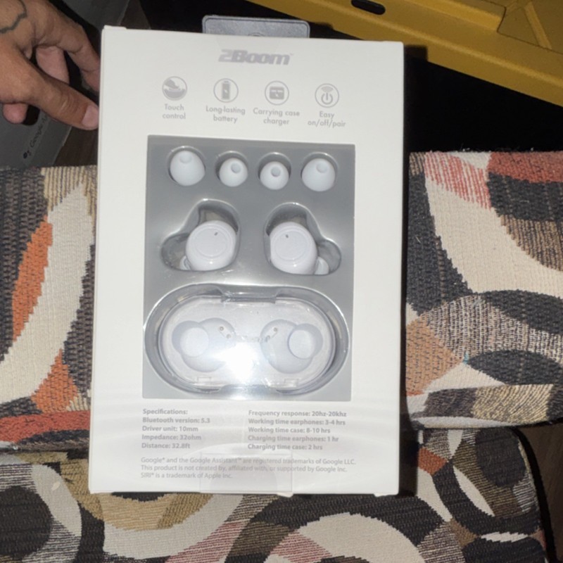 2Boom True Wireless Bluetooth In-Ear Earbuds, Touch Control, Mic, White