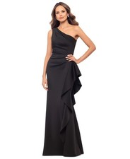 XSCAPEWomen's Ruffled One-Shoulder Scuba Gown Black size 8