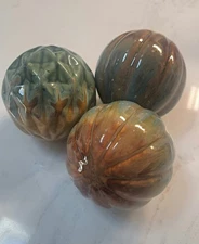 Decorative Ceramic Spheres Carpet Balls 4" Diameter Blue Brown Tan Set Of 3