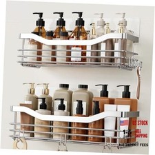 Shower Caddy Basket Shelf with 5 Hooks 4.72"D x 12.6"W x 3.54"H Silver