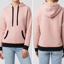 Lands' End Womens Large Quilted Kangaroo Pocket Hooded Sweatshirt Pink