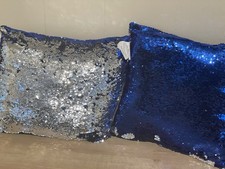 Reversible Blue to Silver Mermaid Sequin Pillow 14  